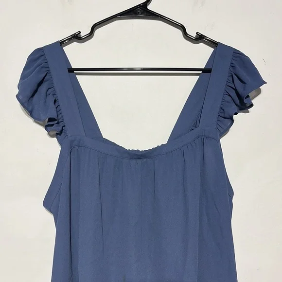 LOFT Outlet Blue Flutter Sleeve Sleeveless Square Neck Tank Top Size Large - Picture 2 of 8